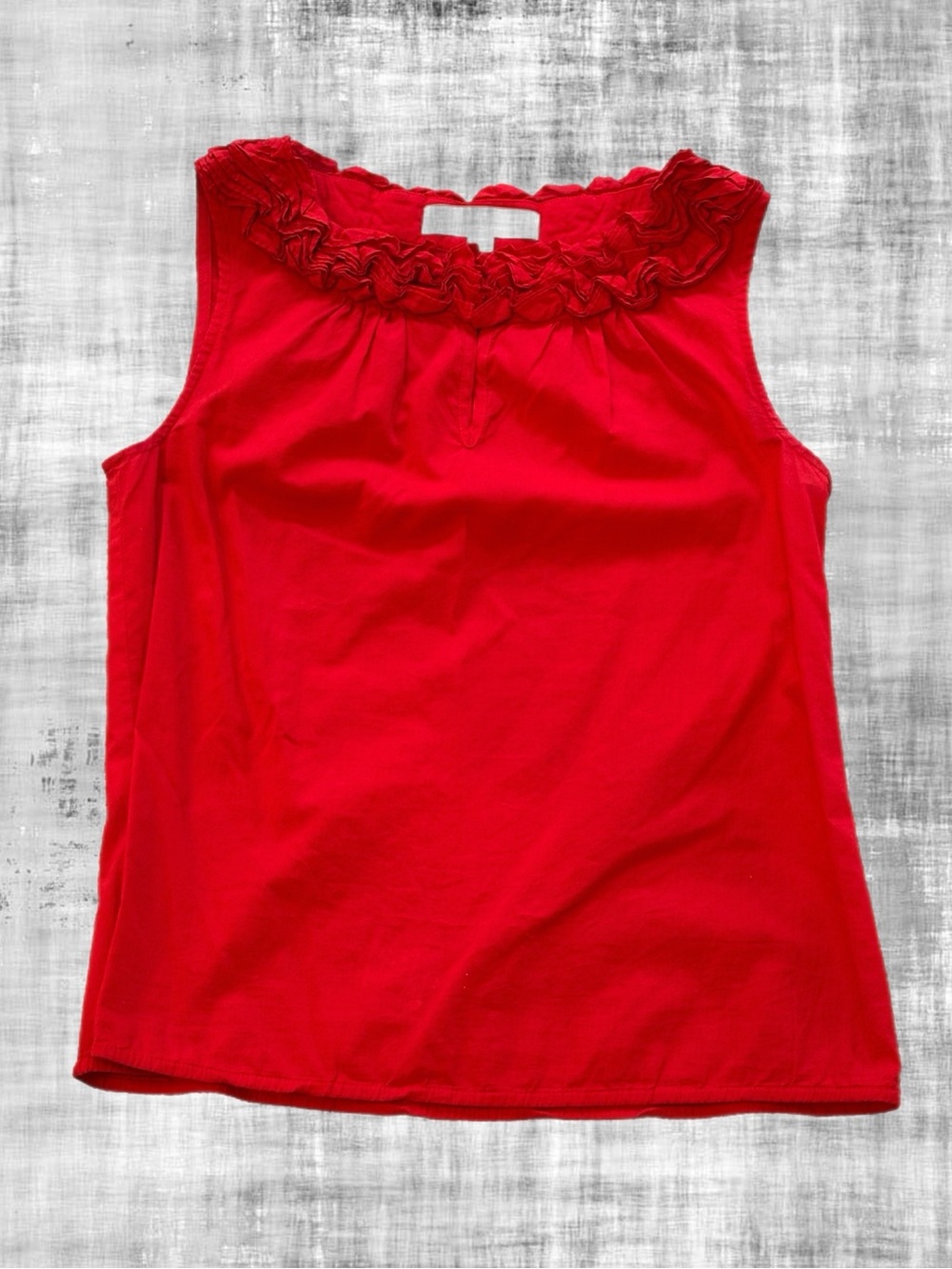 LOFT Petites XXSP Red Sleeveless Ruffle Neck Blouse Top